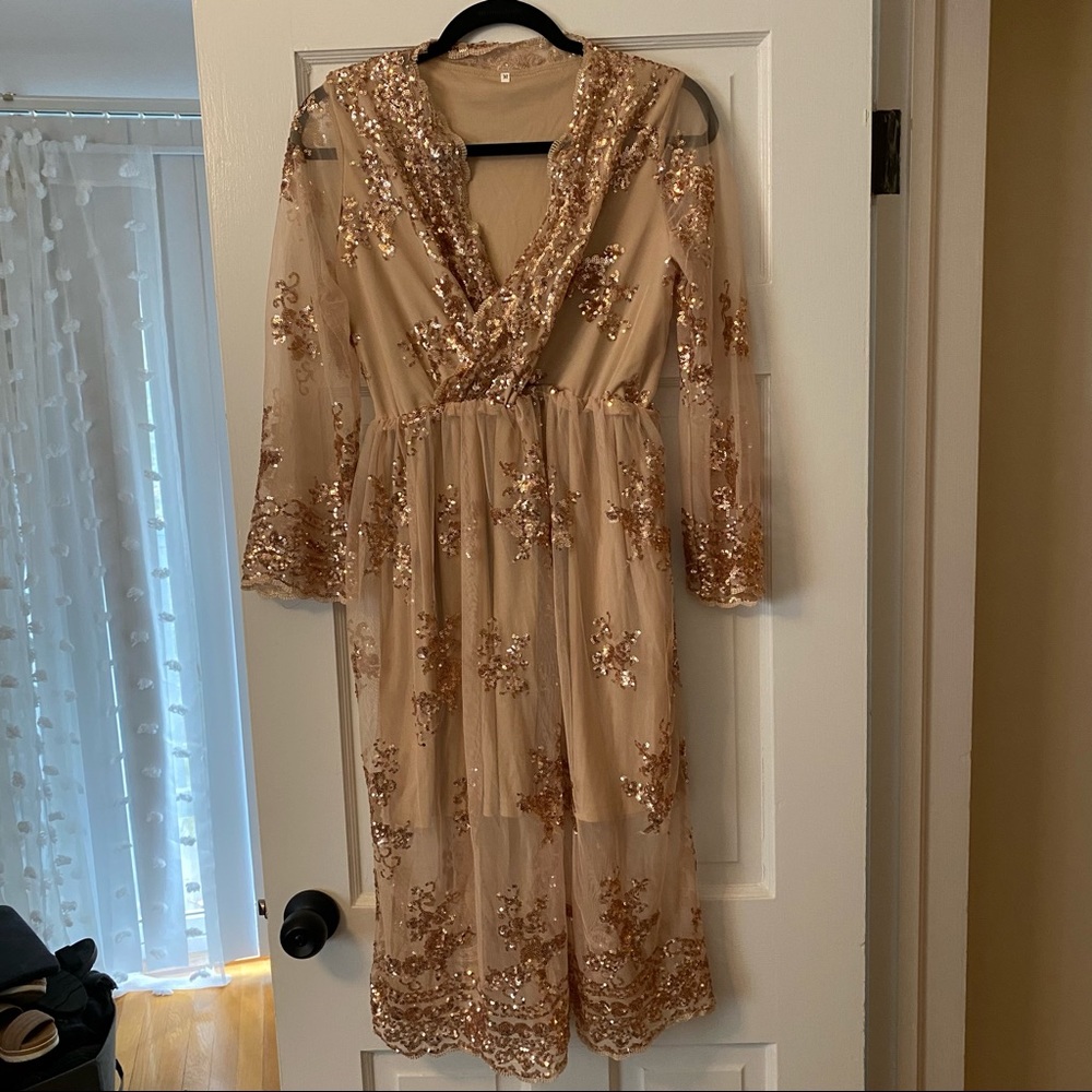 Champagne Glitter-Sequined Dress